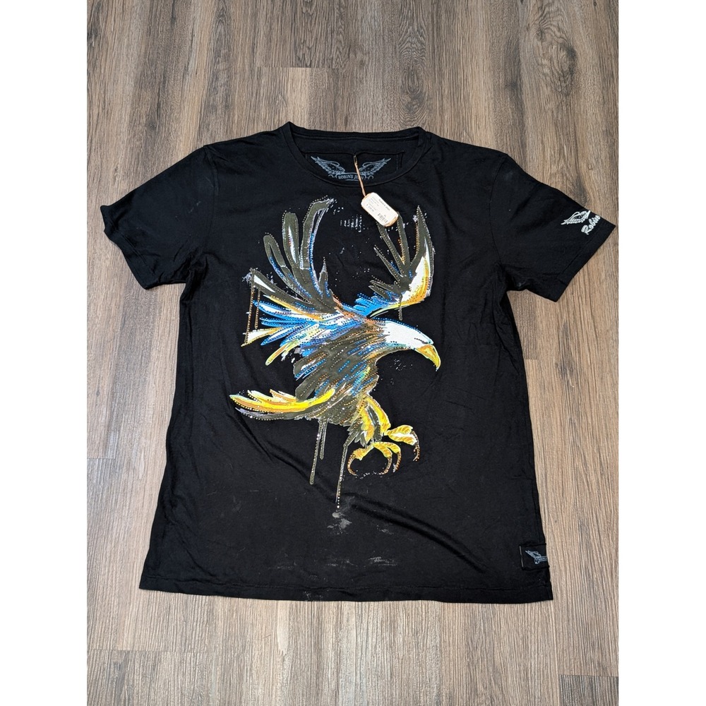 Robin's Jean Eagle‎ Art Graphic T-Shirt Crew Neck Short Sleeve Black XL